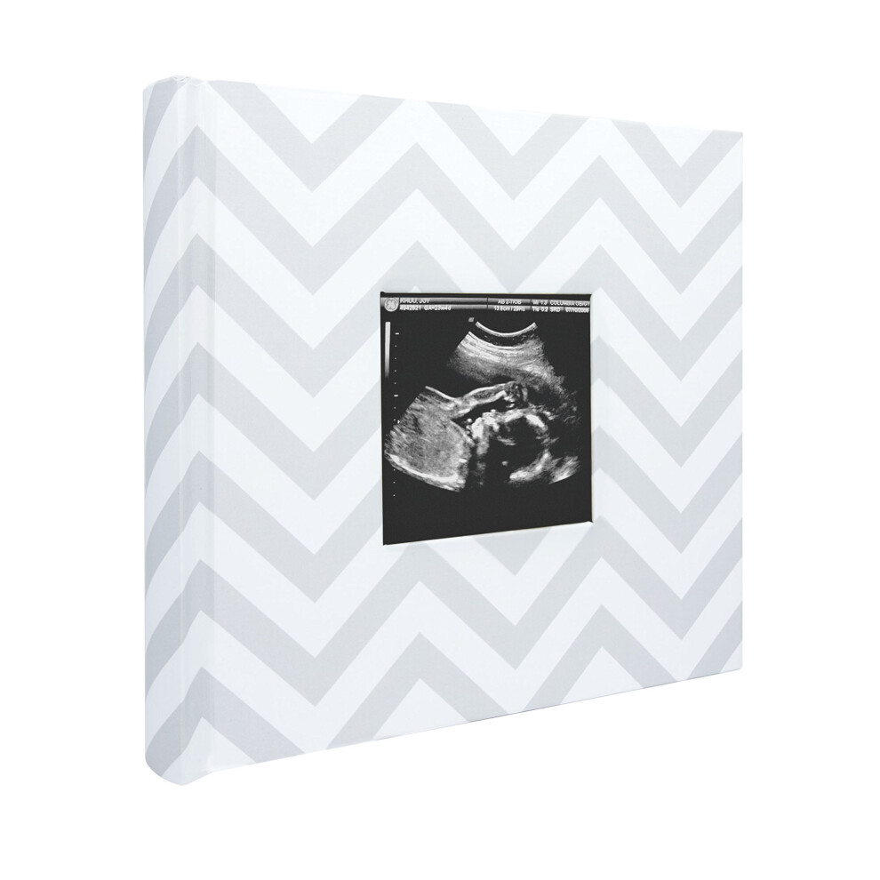 Photo Album For Baby Girl Or Boy, Gender Neutral Memory Book, Newborn Keepsake, Gift For New And Expecting Parents, 50 Pages, Chevron Grey Pearhead