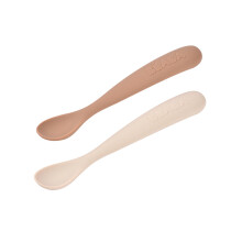 BÉABA Set of 2 Silicone Spoons for Baby/Infant Early Age – from 4 Months, Soft Rounded Tip, Long Ergonomic Handle, Travel Case