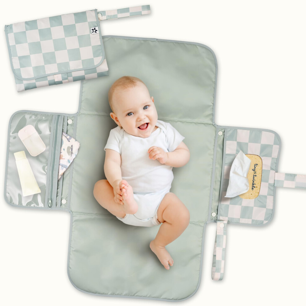 Tiny Twinkle Portable Baby Changing Mat – Foldable & Washable Travel Changing Pad – Diaper & Nappy Changing Mat With Smart Wipes Pocket & Storage