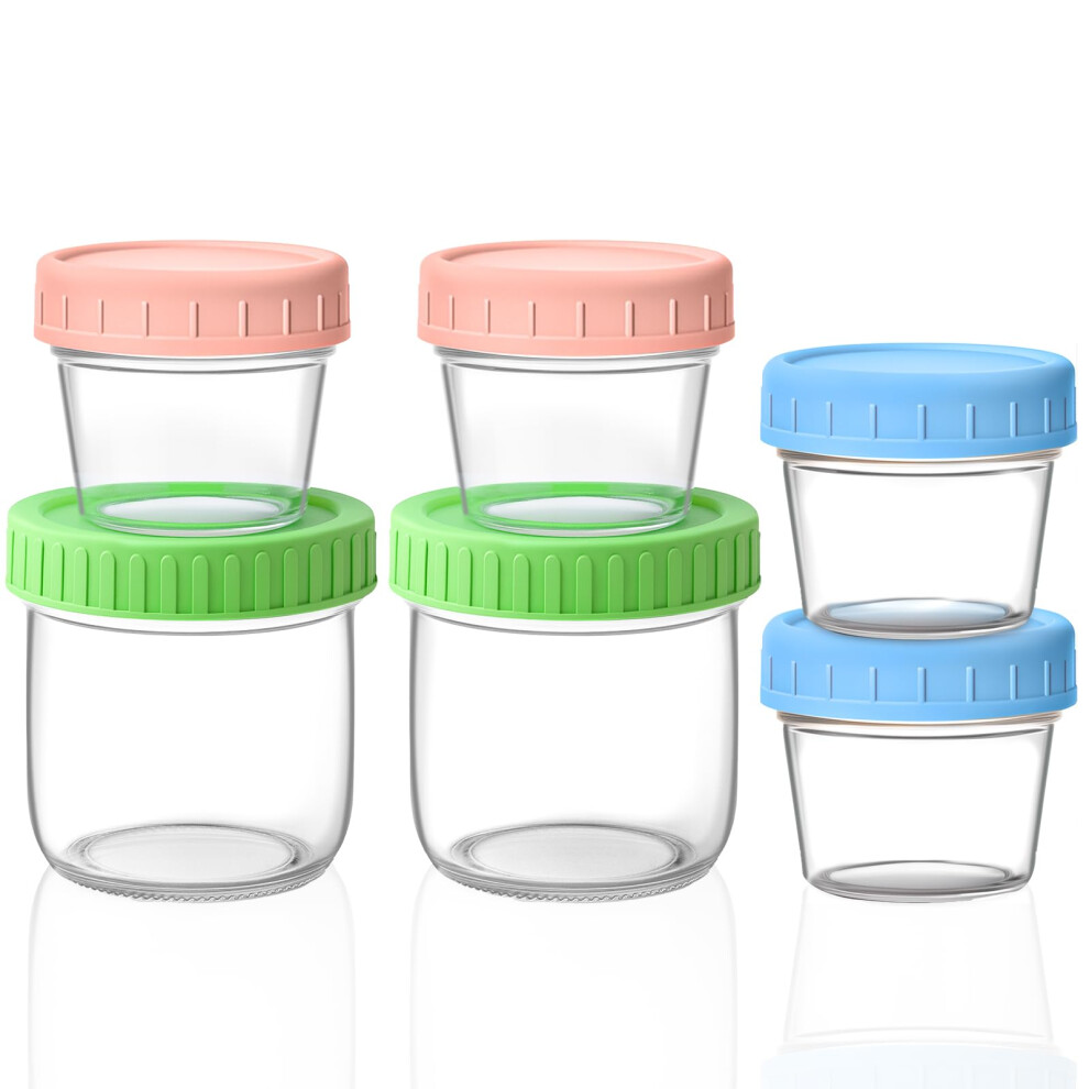 Food Storage Containers, 6-Pack Glass Jars, 2 * 300Ml/4 * 100Ml Overnight Oats Container With Airtight Lids, Freezer & Microwave Oven Aolso