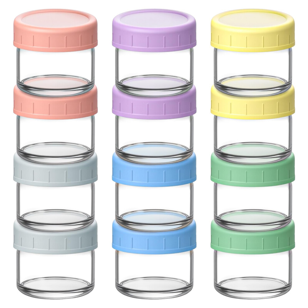 Food Storage Containers, 12-Pack Glass Jars, 12 * 60Ml Overnight Oats Container With Airtight Lids, Freezer & Microwave Oven Aolso