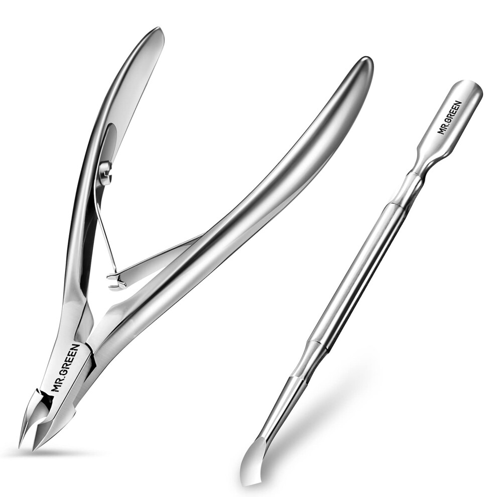 Mr.green Cuticle Cutter With Cuticle Pusher, Professional Cuticle Nipper German Stainless Steel Cuticle Clipper Kit
