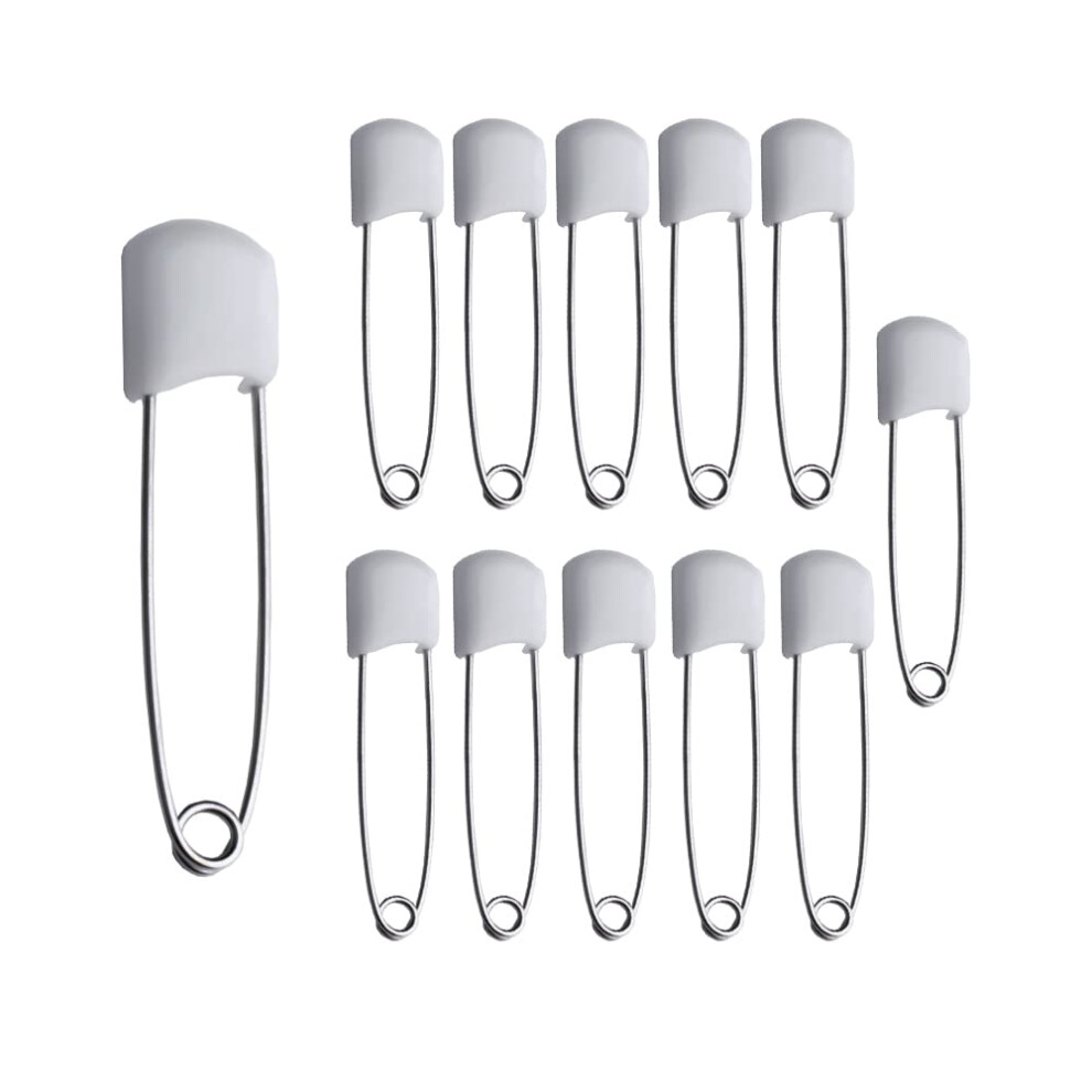 12 Baby Nappy Safety Pins, 2.2 Inch Diaper Plastic Push-In Pins, 55Mm Durable Head Fasteners With Safety Lock Closures, Stainless Steel D.a.y. Republic