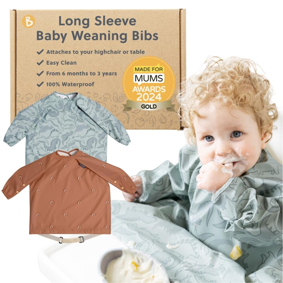 Bibado - Long Sleeve Baby Bibs - Babies & Toddlers 6-36 Months - Coverall Baby Weaning Bib - Easy Wipe Clean & Soft Fabric