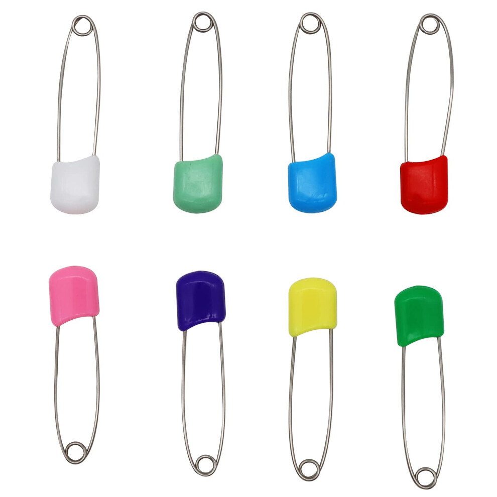 Jeufun 8 Pcs Diaper Pins, Nappy Pins, Safety Lock Stainless Steel Plastic Head Safetypins Plastic Head Hold Clip Locking Cloth Bib Diaperspins For Baby