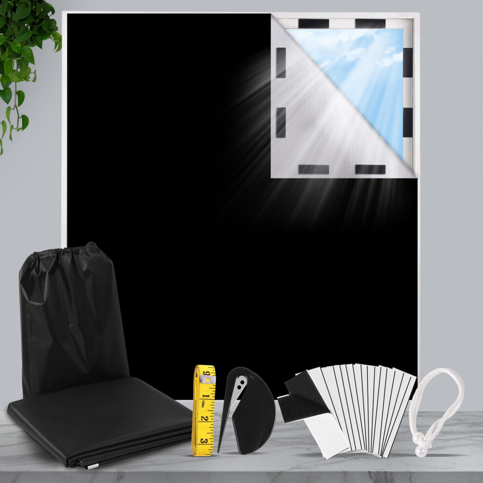 Huicloud 100% Blackout Blind,300 X 145 Cm Stick On Blackout Blinds For Windows,No Drill Portable Temporary Fits Any Size Blackout Blinds With 30Pcs H
