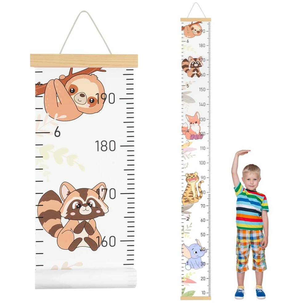 Baby Height Growth Chart, Wall Hanging Growth Chart Removable Canvas And Wood Measuring Ruler For Baby Aolso