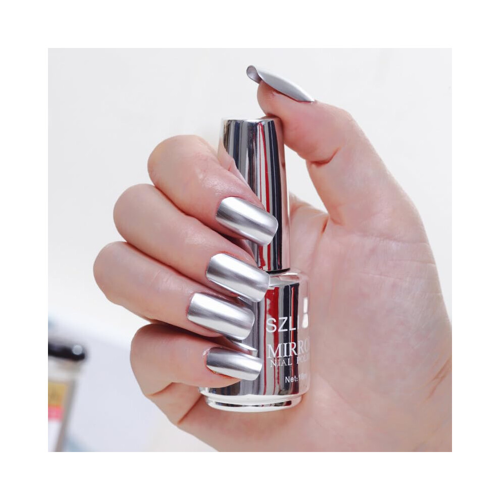 Wowstic Silver Nail Polish - 18Ml Chrome Metallic Nail Varnish Quick Dry - Non Toxic Formula Nail Polish Breathable