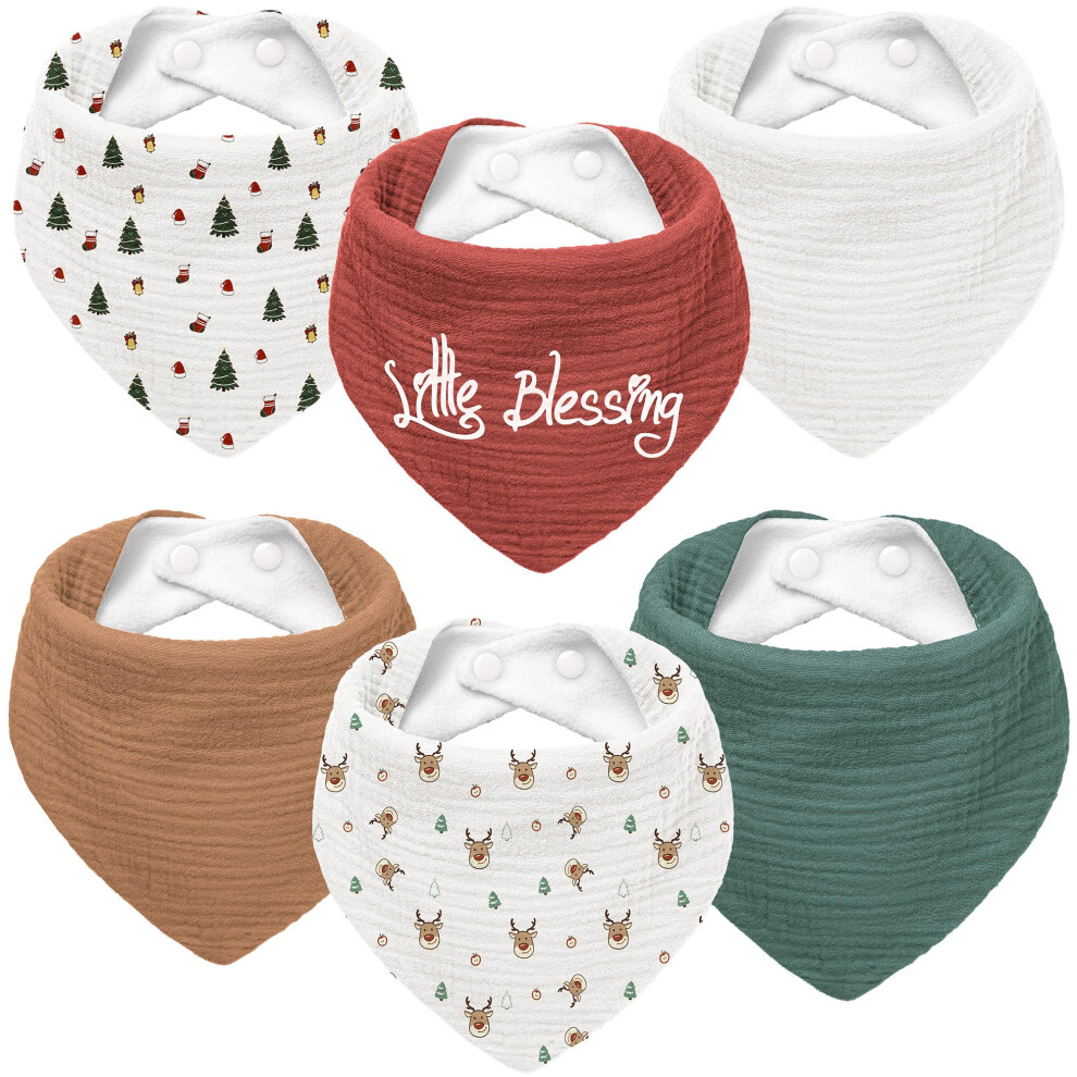 Muslin Baby Dribble Bibs 100% Cotton Baby Bandana Drool Bibs For Unisex Baby Girls Boys Drooling And Teething (Merry Christmas) Bearmoss