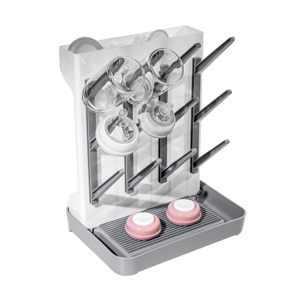 Baby Bottle Drying Rack, Vertical Design Holds Up To 12 Bottles, With Removable Drip Tray, Space Saving For Countertop Qmibaby