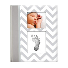 Pearhead First 5 Years Chevron Baby Memory Book with Included Clean-Touch Ink Pad to Create Baby's Handprint or Footprint, Keepsake Milestone Journal
