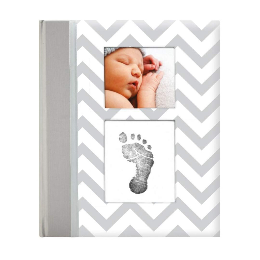 First 5 Years Chevron Baby Memory Book With Included Clean-Touch Ink Pad To Create Baby's Handprint Or Footprint, Keepsake Milestone Journal Gray Pearhead