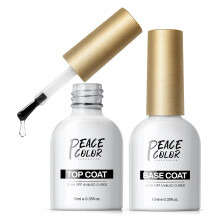 PEACECOLOR Gel Nail Polish No Wipe Top Coat and Base Coat Set,2 * 10ml Shine Finish Long Lasting Soak Off LED Lamp Nail Polish for DIY Nail Art
