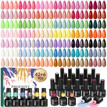 Gel Nail Polish Set, Phoenixy 48PCS 7ml 42 Colors Gel Nail Polish Soak Off Nail Varnish Polish Kit with 6 Base & Top Coats Gift for Women - PCG9037