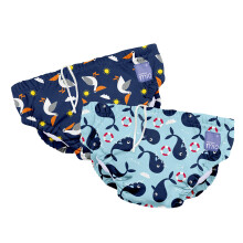Bambino Mio, Revolutionary Reusable Swim Nappy Pants for Babies and Toddlers, Boys and Girls, Blue Whale & Navy Pelican, Pack of 2, 1-2 Years