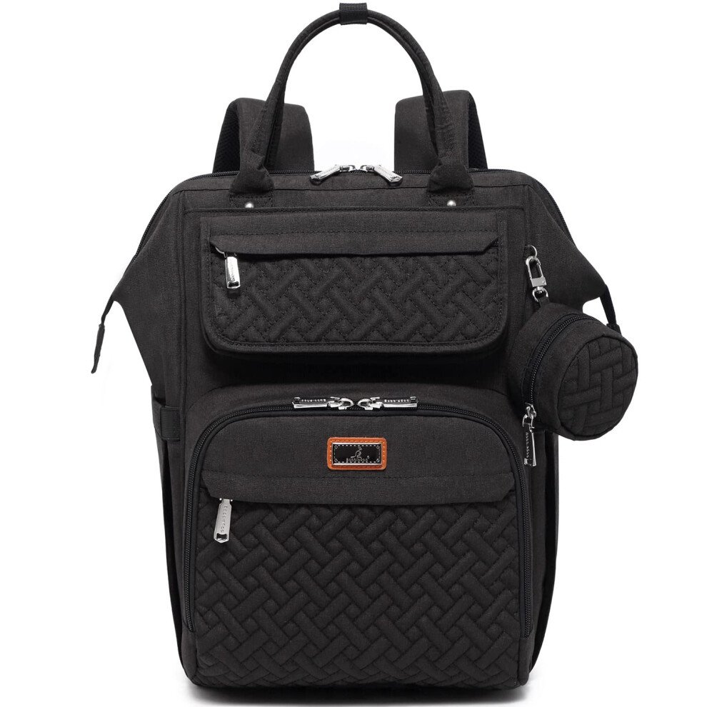 Vegan Leather Changing Bag Backpack, Large Baby Nappy Changing Diaper Bags Travel Back Pack With Changing Pad & Stroller Straps & Pacifier Babbleroo