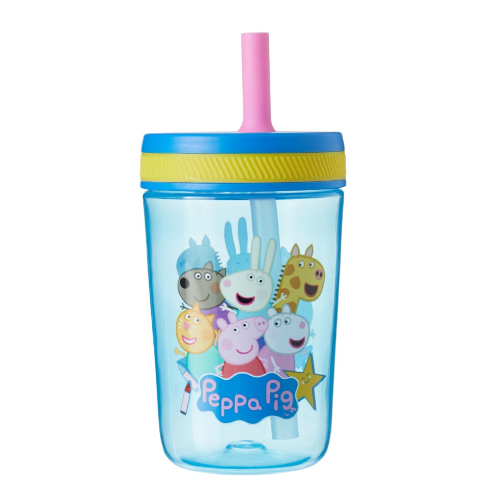 Kelso Children's Water Bottle With Soft Sipper Straw – 443Ml, Bpa-Free, Leak-Proof, Durable & Portable For Kids - Peppa Pig, Blue Hox