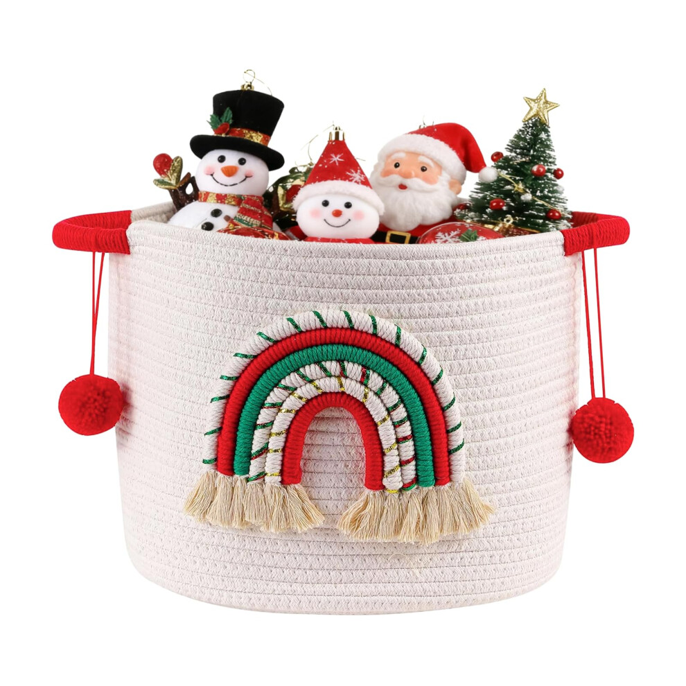 Christmas Gifts Baskets Empty With Rainbow, Cotton Rope Blanket Storage Basket, Small Laundry Baskets Tidelit