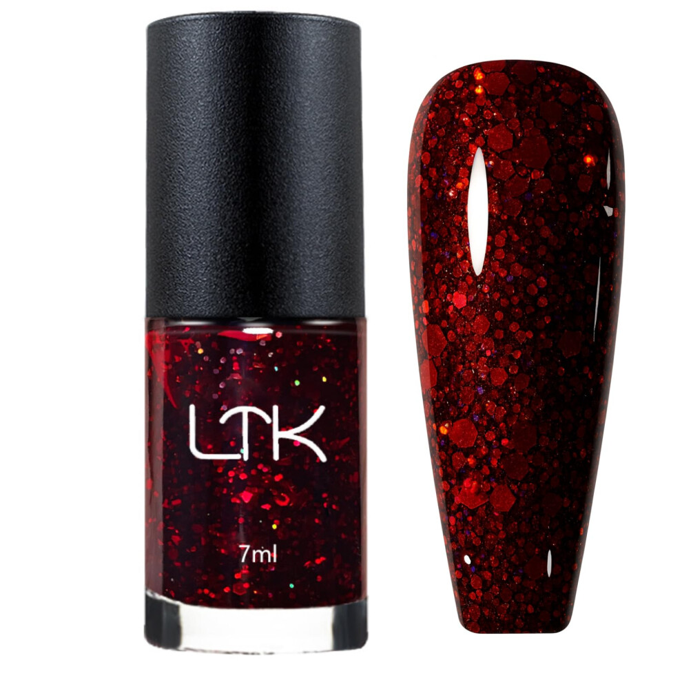 Huaian Red Wine Glitter Nail Polish - Sparkly Shimmer Nail Varnish - Glossy Nail Varnish Quick Dry