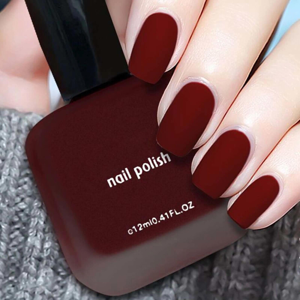 Kkwoter Red Matte Wine Nail Polish, Matte Nail Polish, Quick-Drying, No Need For Uv Curing
