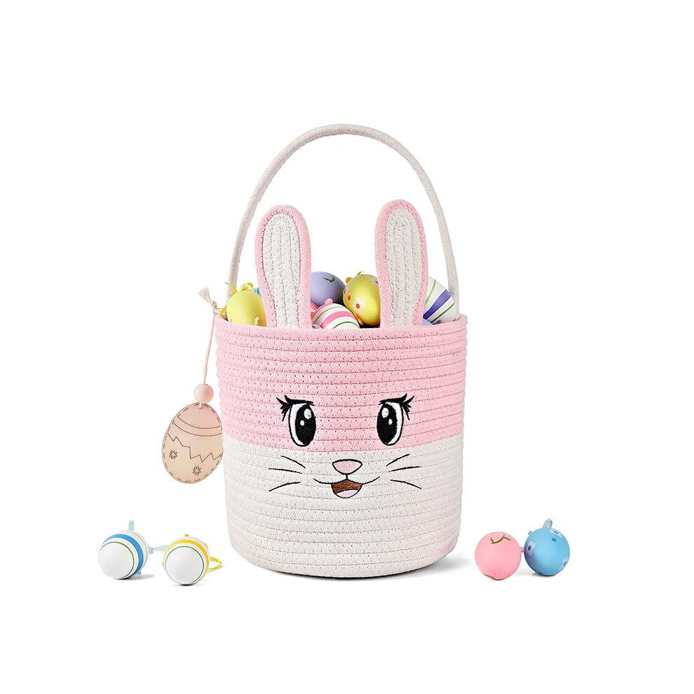 Easter Basket Cute Bunny Baskets Personalized Rabbit Bucket With Folding Handle For Egg Hunting Inough