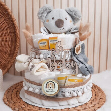 Nappy Cake Boho Vintage Style | Gift for Birth | Made in Germany | with Baby Comforter, High-Quality Care Products, Baby Tea, Socks
