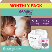 Bambo Nature Premium Eco Nappies, Size 5 (27-40lb/12-18kg), Junior, 132PK, Eco-Labelled Nappies, Enhanced Leakage Protection