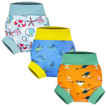 FLYISH DIRECT Reusable Swim Nappy, 3 Packs of Swimming Nappies for Baby and Toddlers, Leak-Proof Swim Nappy for Boys and Girls, Ocean Adventure