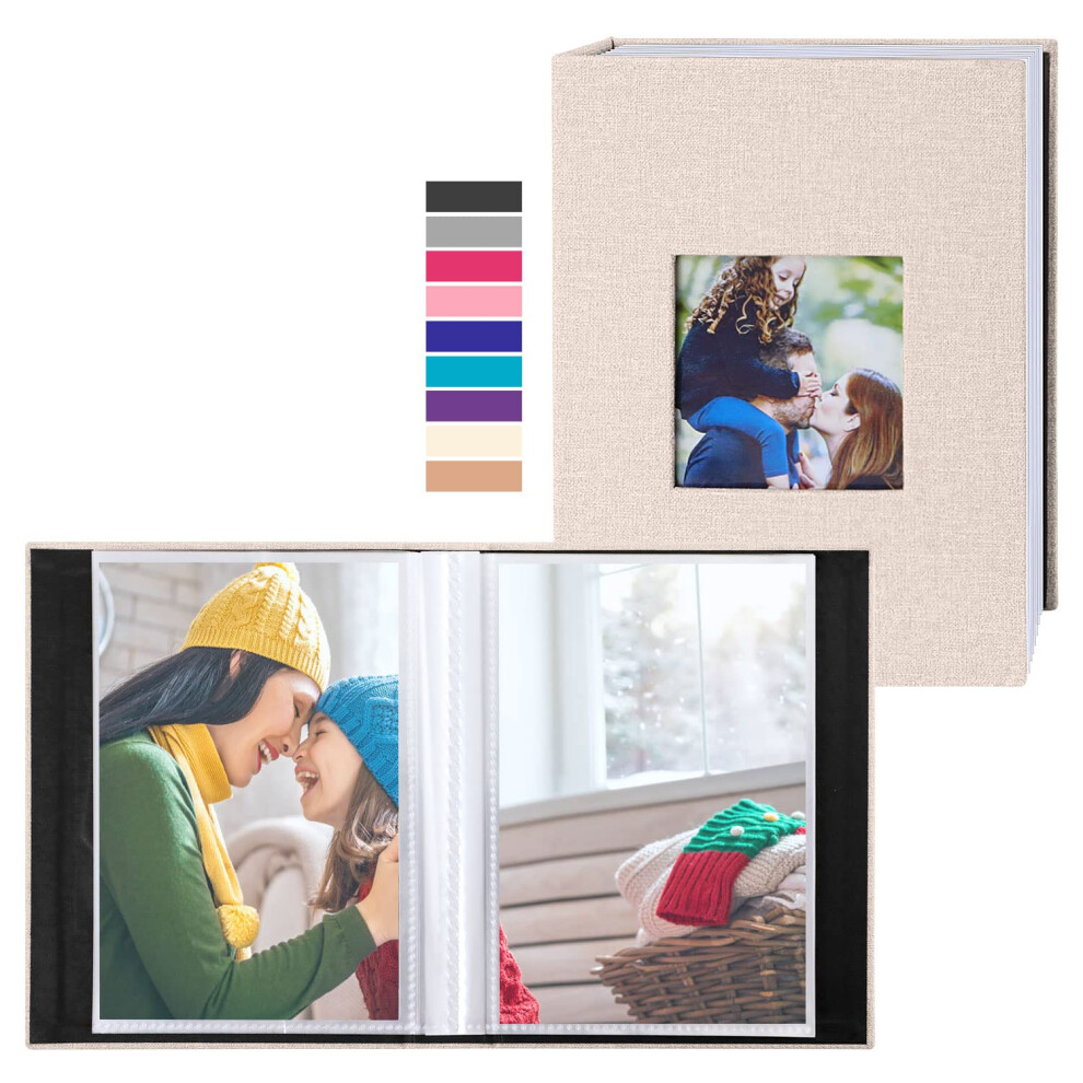 Photo Album 10 X 15 Mini Small Format 100 Pockets, Linen Fabric Album For Vertical Photos (Beige) Beige Lanpn