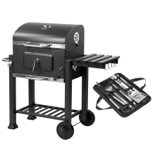 KCT Deluxe Charcoal Barbecue Trolley Grill for Garden Patio with Tool Set