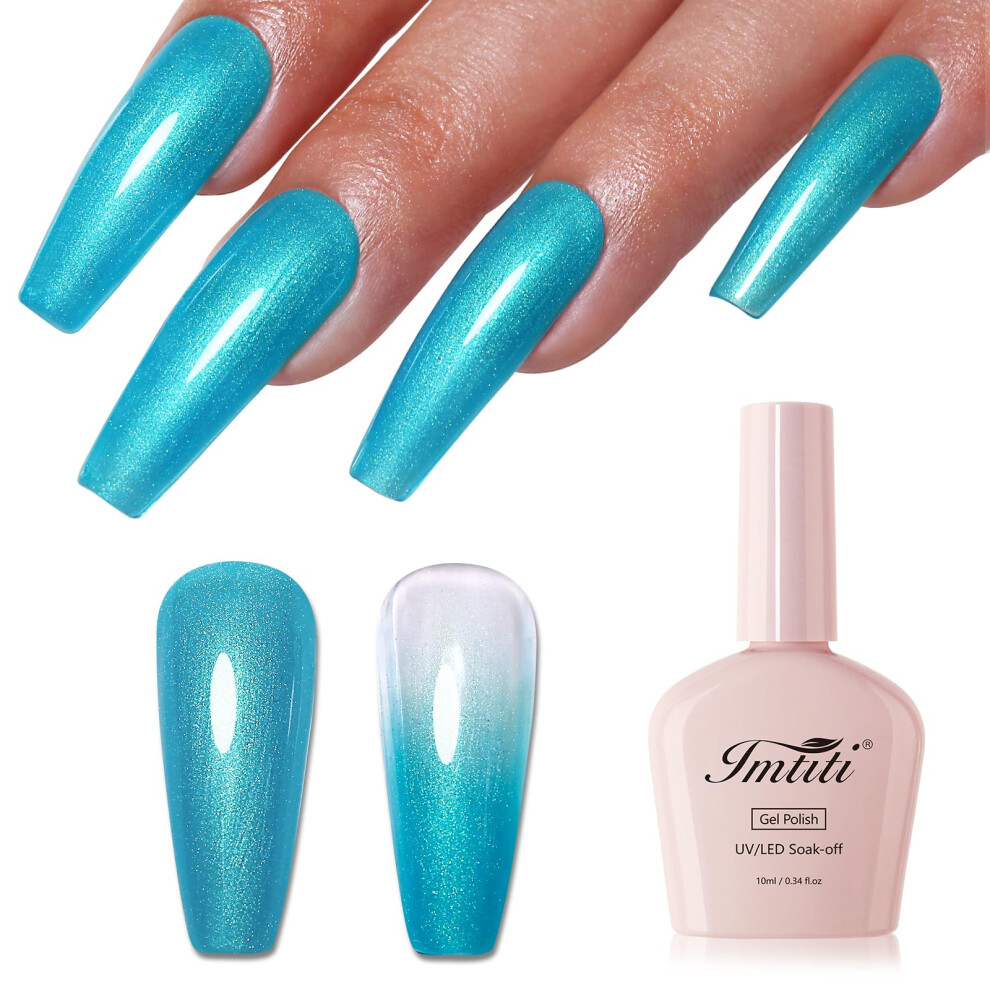 Imtiti Blue Glitter Gel Nail Polish, Bright Pearl Glitter Nail Gel Polish Diamond Shimmer Sparkle Soak Off Uv Led Spring Summer Manicure 10Ml