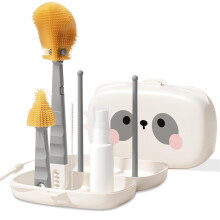Woobroo 7 in 1 Baby Bottle Brush Set for Home and Travel, Grey