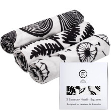 Etta Loves Plant Print Muslin Cloths, Black and White Sensory Muslins for Newborns, Baby Essentials for Newborn to 4-Month-Old Babies (3-PACK)