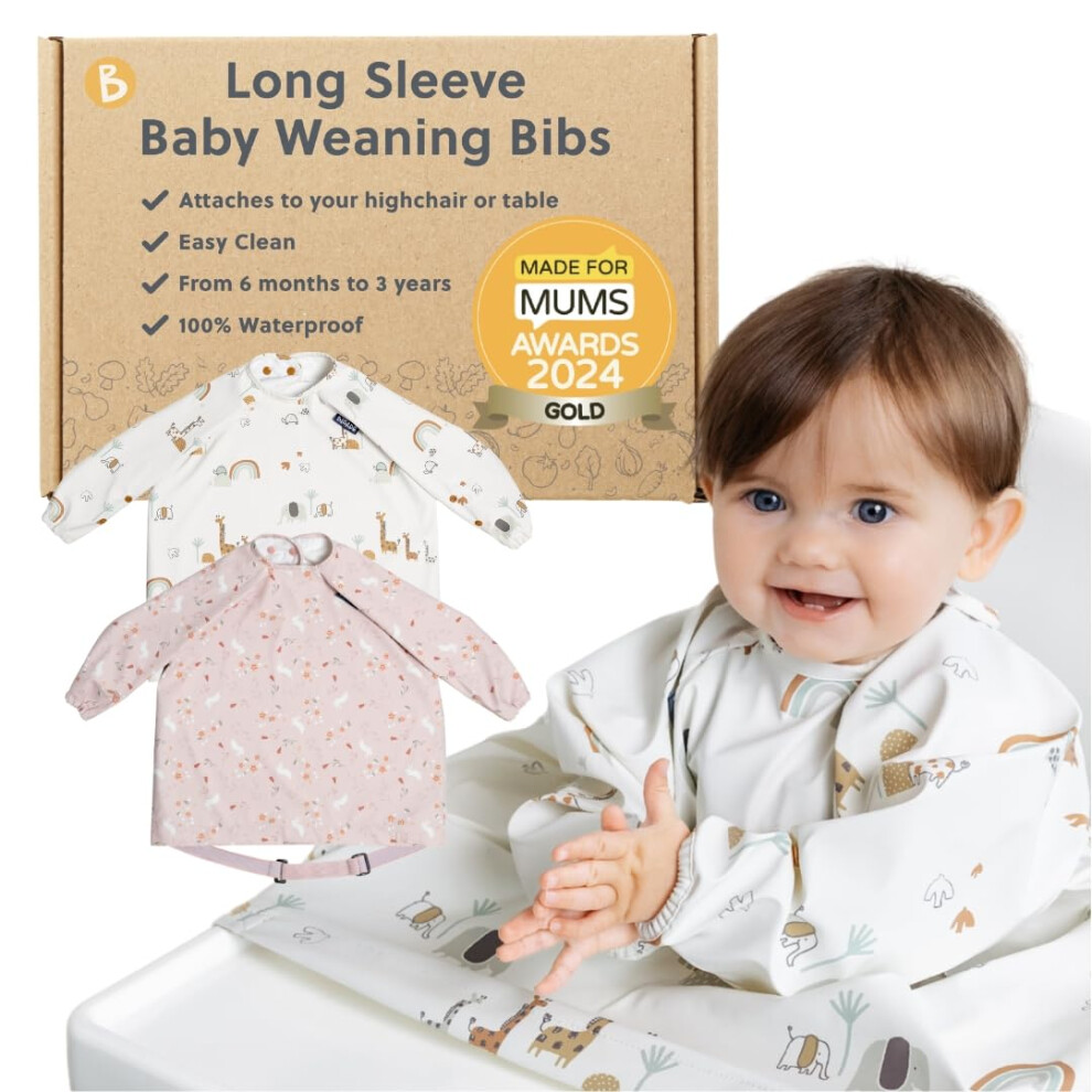 Bibado - Long Sleeve Baby Bibs - Babies & Toddlers 6-36 Months - Coverall Baby Weaning Bib - Easy Wipe Clean & Soft Fabric