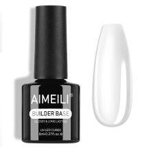 AIMEILI Builder Nail Gel, Shine Finish and Long Lasting Clear Nail Strengthener Enhancement Building Rubber Base Coat for Manicure 8ml