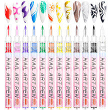 LEDSUUEI Nail Art Pens Set, 12 Colors Nail Art Graffiti Pen Nail Drawing Pen, Waterproof 3D Nail Polish Pens, Nail Varnish Pens