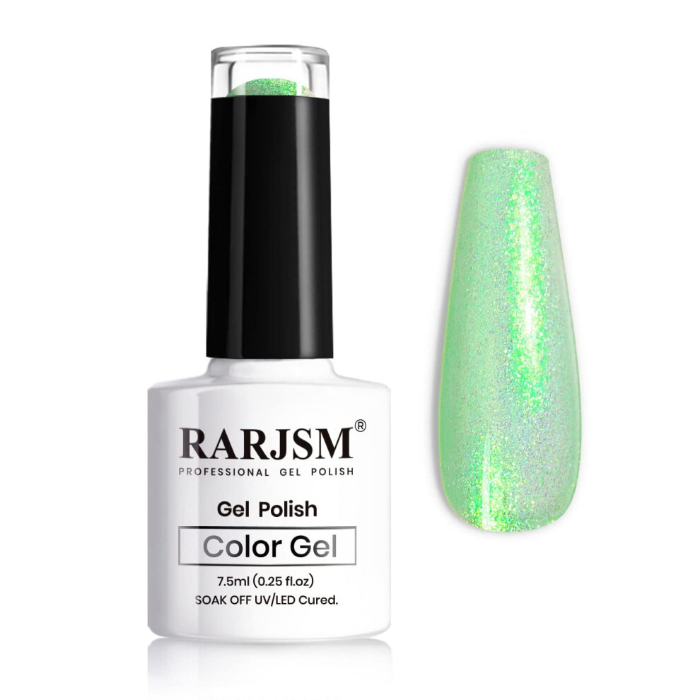 Rarjsm Green Pearl Glitter Gel Polish,Clear Shell Glitter Gel Nail Polish,Mermaid Effect Reflective Sparkle Shiny Pastel Nail Gel Need Cured Uv Led