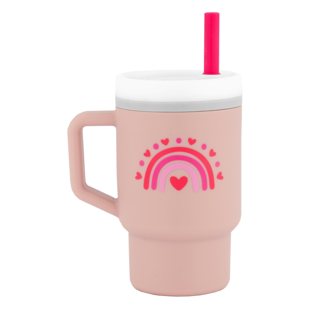 My 1St Tumbler, Silicone Sippy Cup With Straw & Handle, Spill-Resistant Baby Cup For On-The-Go, Bpa-Free Transition Bottle, Hearts Pink Infantino