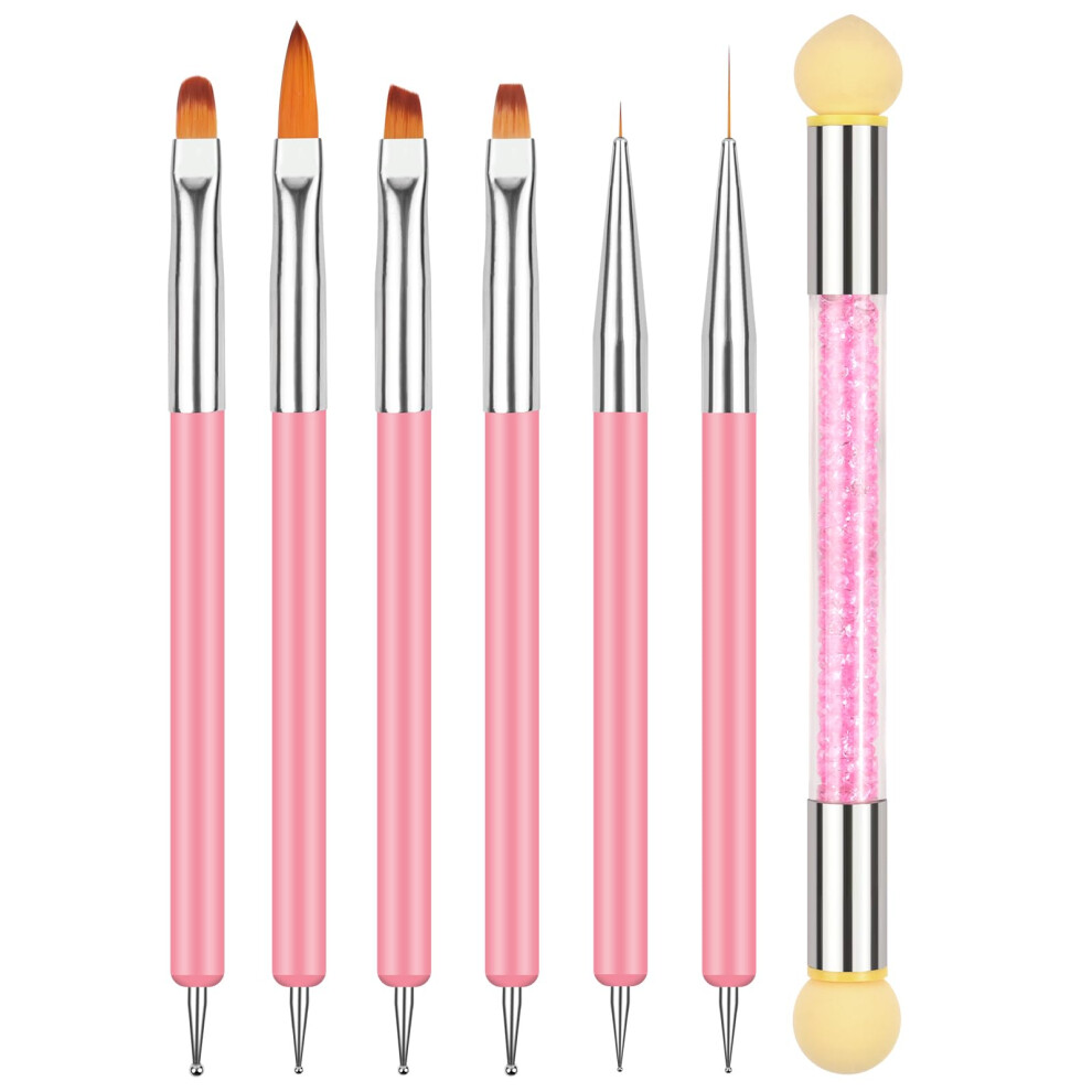 Butbu Doubel Ended Nail Art Brushes, 7Pcs Nail Design Brushes, Point Drill Drawing Painting Tools Set, Sponge Nail Art Brush