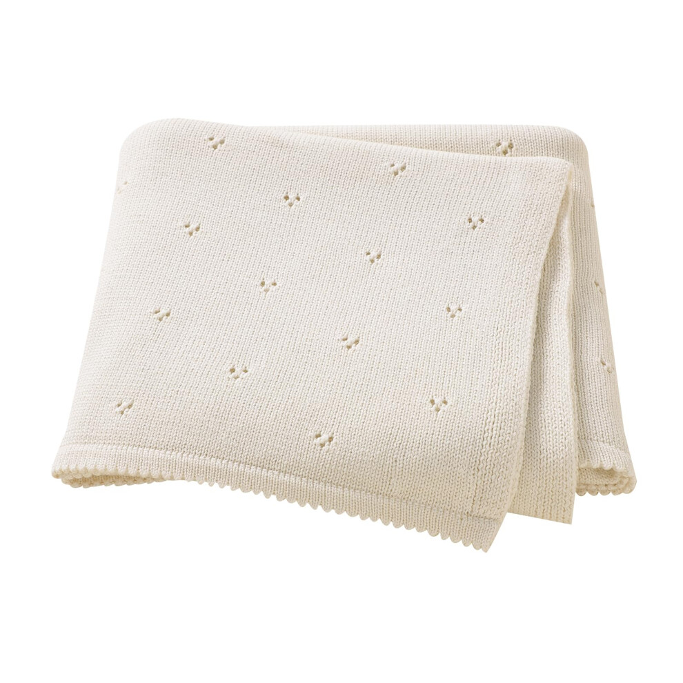 Baby Blanket 100% Cotton Cellular Blanket Baby Soft Cosy Knitted Blanket 100X80cm Cream Hadetoto