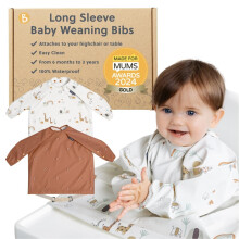 BIBaDO - Long Sleeve Baby Bibs - Toddlers 6-36 Months - Coverall Weaning Bib - Easy Wipe Clean & Soft Fabric - Attach to Highchair & Tables