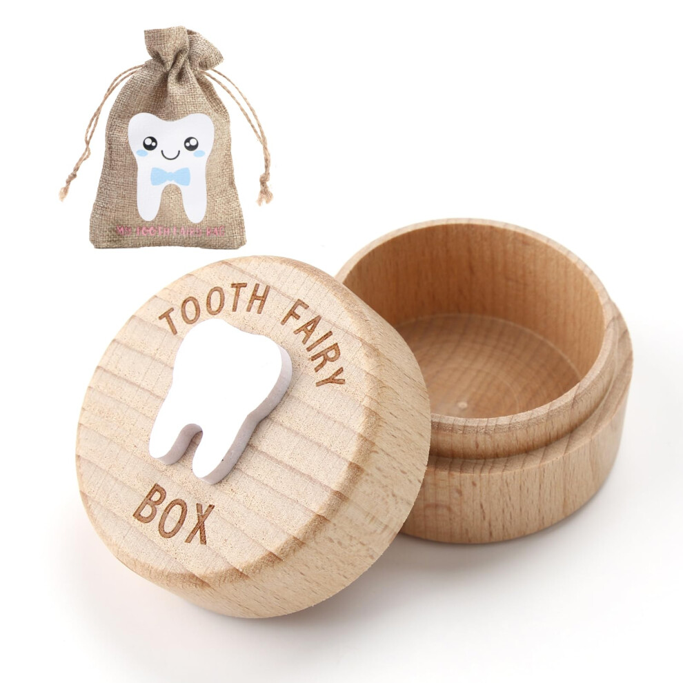 Tooth Fairy Box, Tooth Box With Tooth Fairy Bag Cute Tooth Fairy Kit 3D Carved Wooden Storage Box Gift Tooth Fairy Pouch Tooth Keepsake Used Novstuf