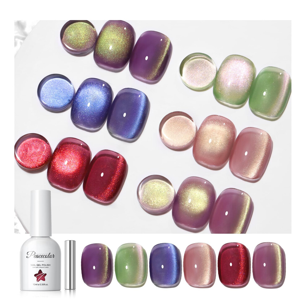 Peacecolor Purple/Green/Blue Cat Eye Gel Nail Polish - 6 Colours 10Ml Gel Polish Set Glitter Pink Red Colour Nail Polish With Magnet Soak Off