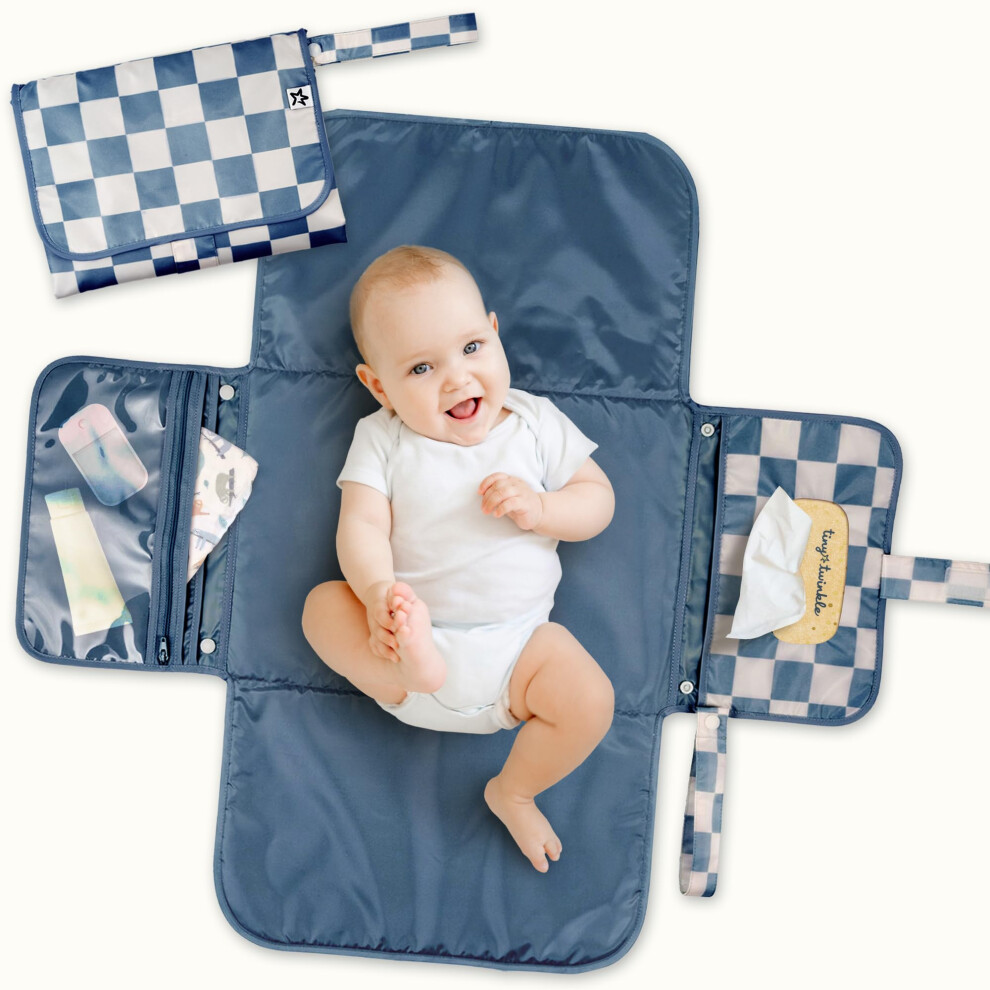 Tiny Twinkle Portable Baby Changing Mat – Foldable & Washable Travel Changing Pad – Diaper & Nappy Changing Mat With Smart Wipes Pocket & Storage
