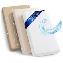Sheet for Moses Basket Bassinet Crib and Fitted Set of 3: 55x90 cm - 2x Sheets + 1x Waterproof Mattress Protector Set Pram Bed Baby Cot Liner Cover