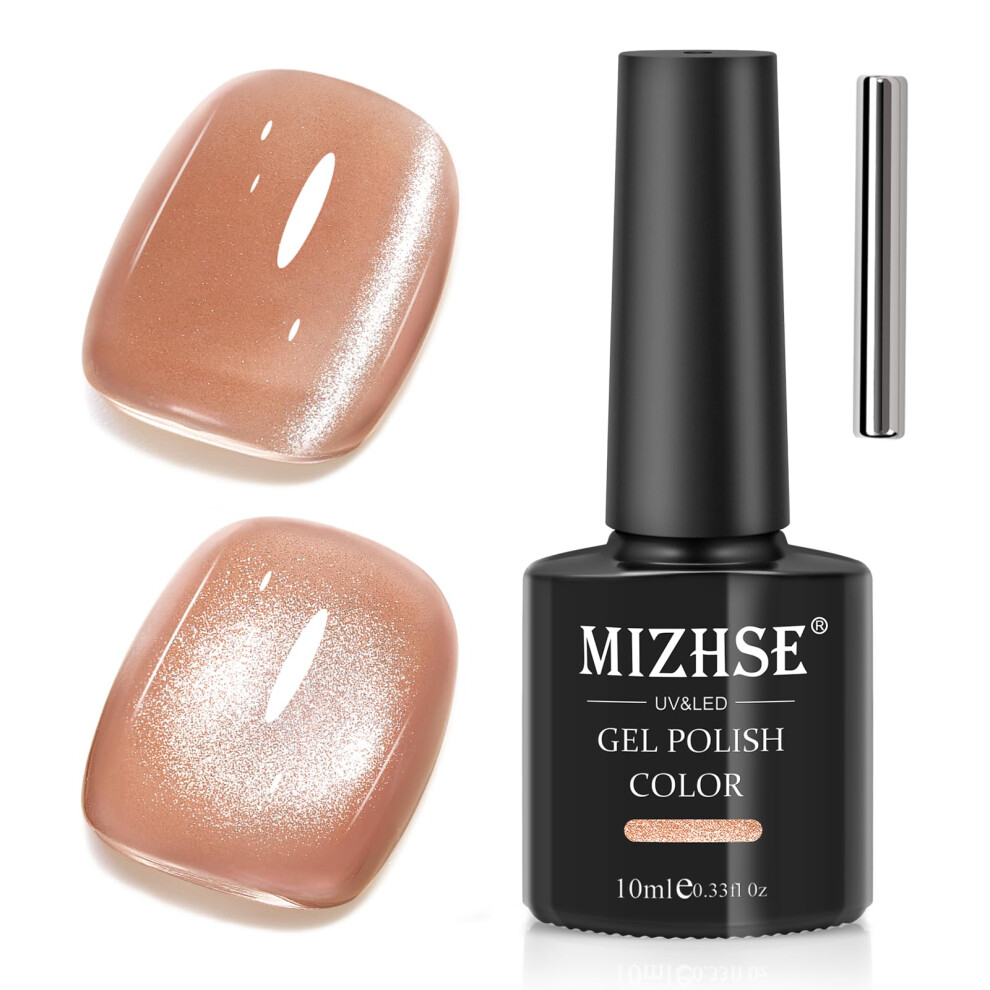 Mizhse Gold Cat Eye Gel Nail Polish - Magnetic Cats Eye Rose Cateye Nails, Uv Gel Polish Cat Eyes With Magnet, Champagne, 10Ml