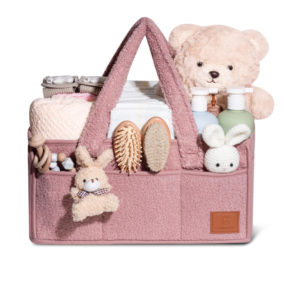 Nappy Caddy Organiser Changing Basket Baby Essentials Baby Hamper Basket Portable Travel Bag Luxury Soft Fabric Rabbit Key Ring Detachable Gabi Store