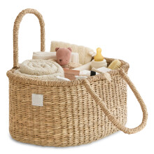 BEBE BASK Baby Diaper Caddy Organizer - Boho Style - Handmade Organic Seagrass Basket - Cute Diaper Caddy for Baby Girl & Boy - Nursery Basket