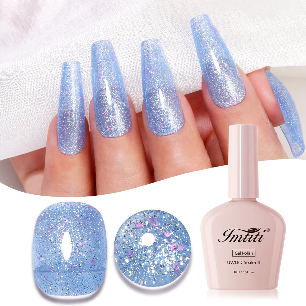 Imtiti Light/Blue Glitter Gel Iridescent Nail Diamond Shimmer Sparkle Soak-Off Uv/Led Polish 10Ml