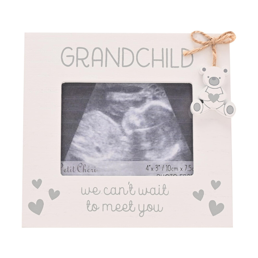 Grandchild Baby Scan Photo Frame - Picture Frame For Grandparents - 'We Can't Wait To Meet You’ - With Hearts & Hanging Bea White/Grey Widdop And Co